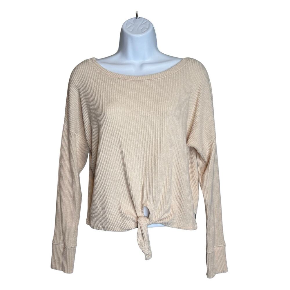 Abercrombie & Fitch Women's Beige Ribbed Knit Tie Hem Top Size S Y2K Vibes